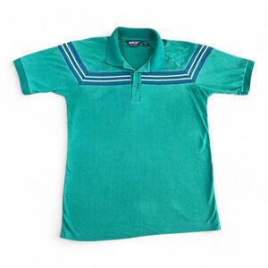 Vintage Polo Shirt Adult SMALL Aqua Green Striped Inlay Bayport 80s 70s